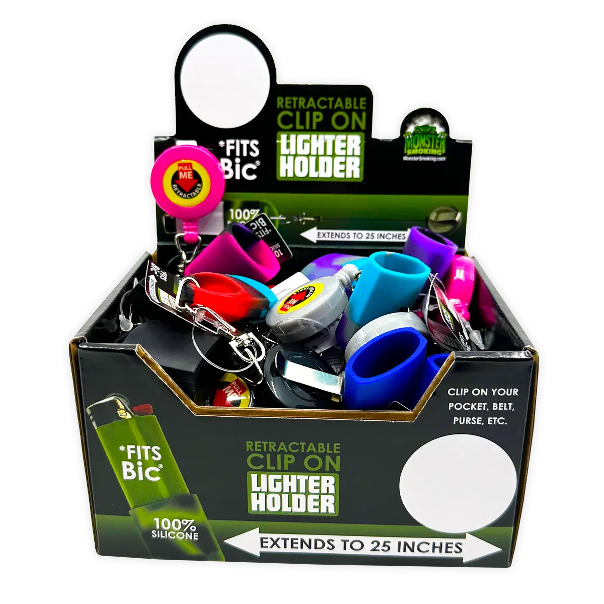 Silicone Lighter Holder with Retractable Cord  - 24 Pieces Per Retail Ready Display 24429 SMOKEZILLA
