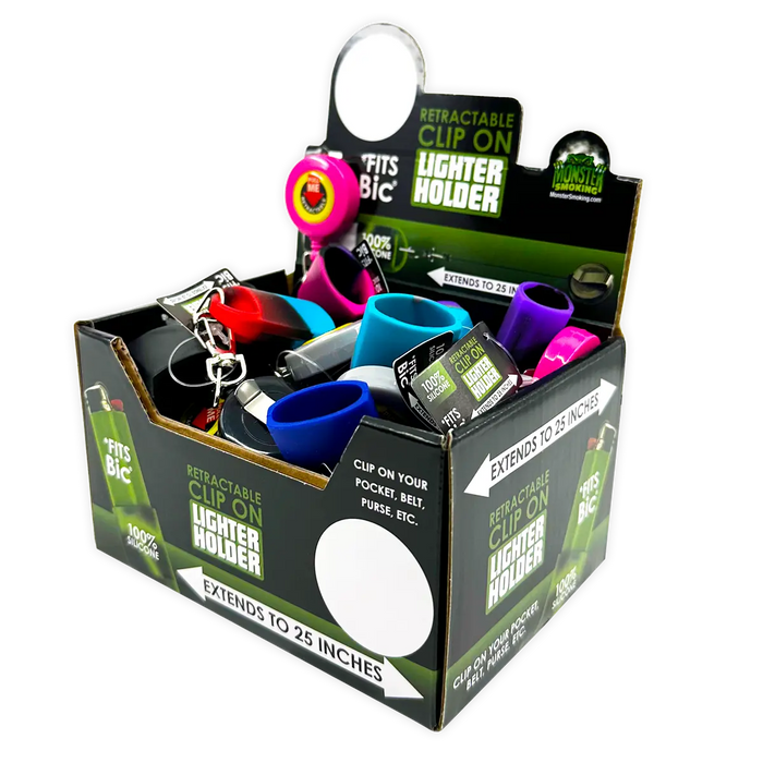 Silicone Lighter Holder with Retractable Cord  - 24 Pieces Per Retail Ready Display 24429