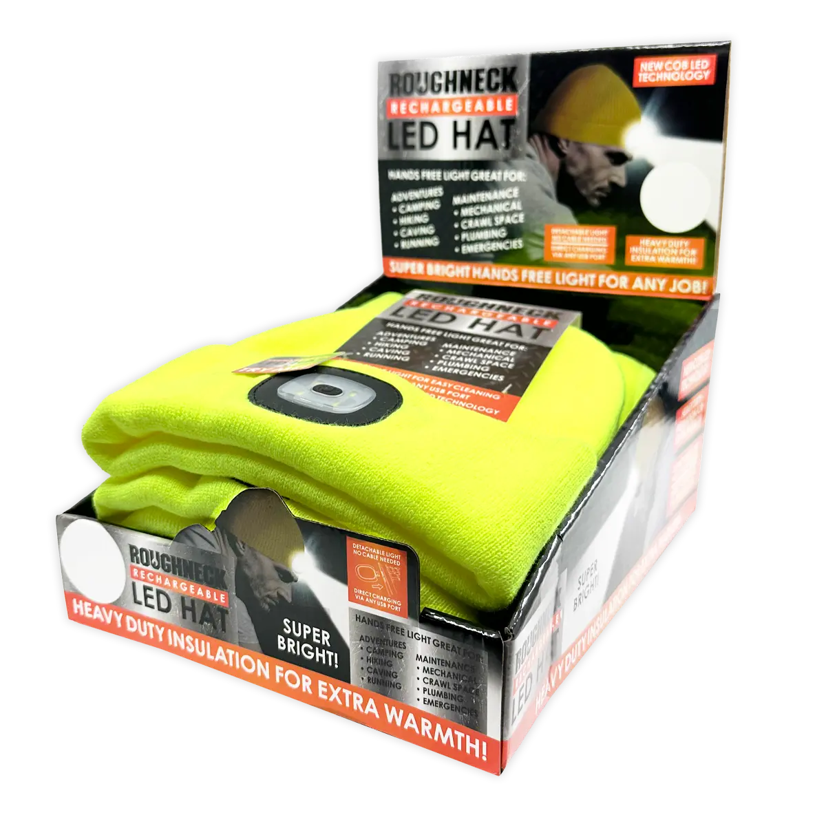 Yellow LED Light Hat 6 Pieces Per Retail Ready Display 25042 ROUGHNECK