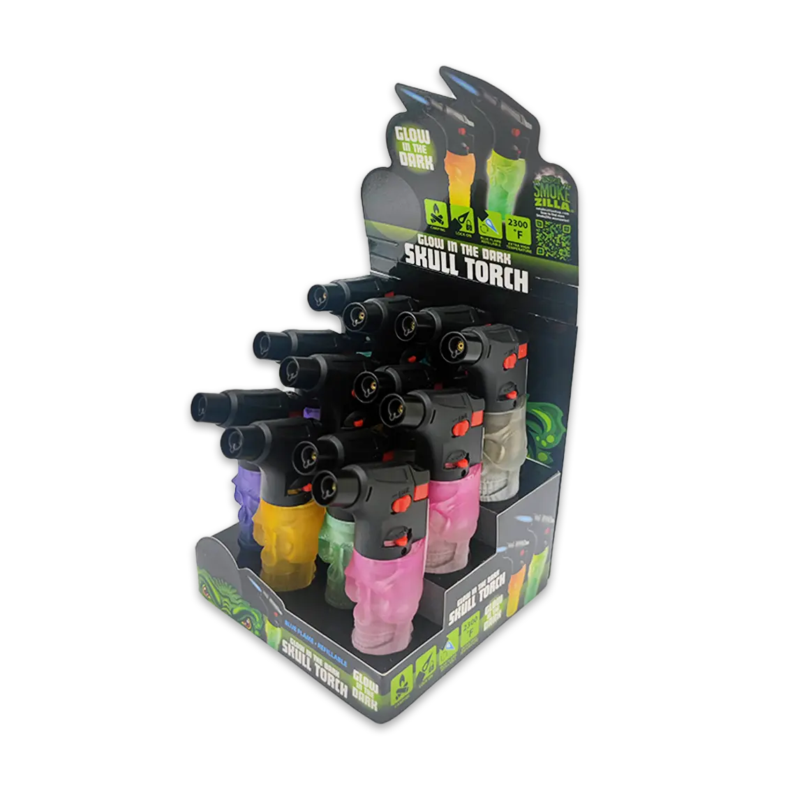 Glow in The Dark Skull Torch Lighter - 12 Pieces Per Retail Ready Display 25093 SMOKEZILLA