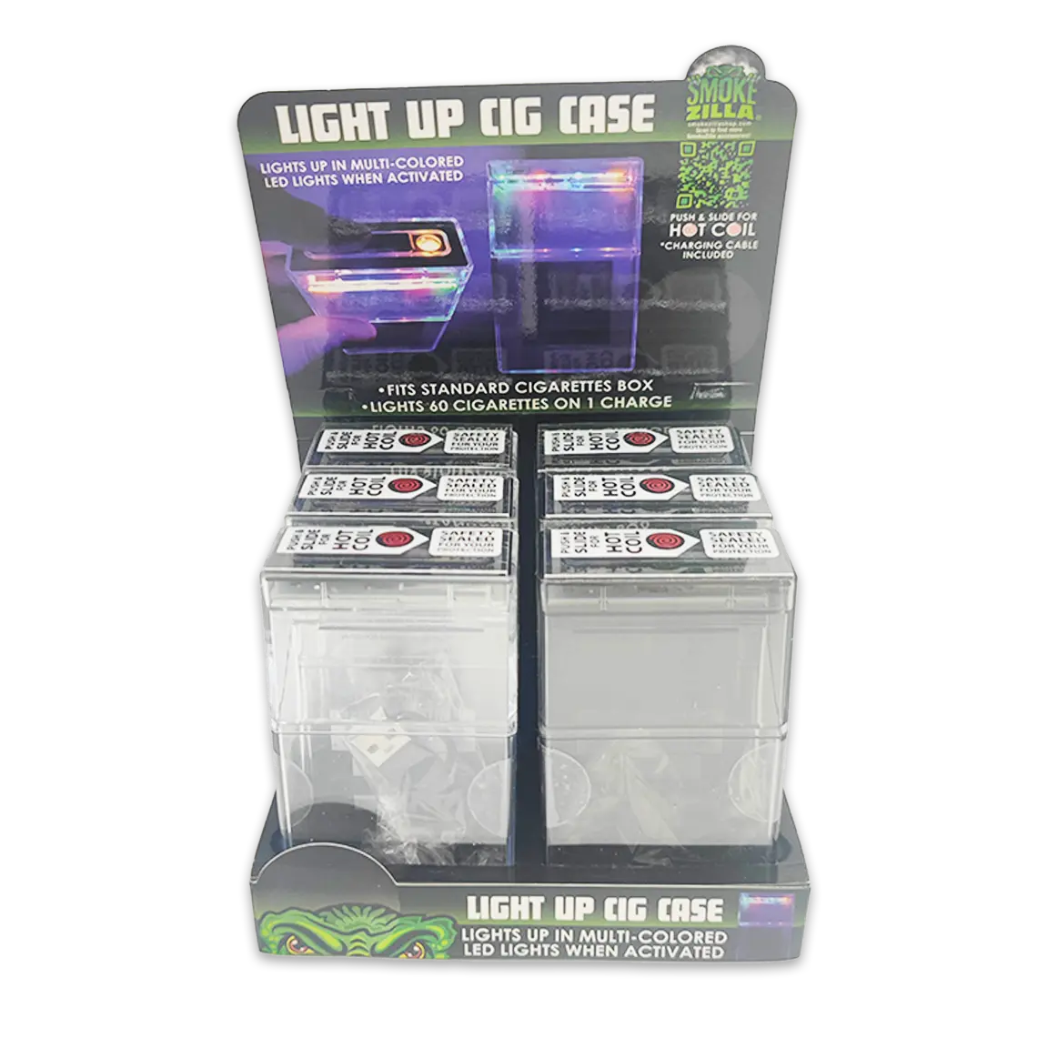 Light-Up Cigarette Case with USB Coil Lighter - 6 Pieces Per Retail Ready Display 25115 SMOKEZILLA