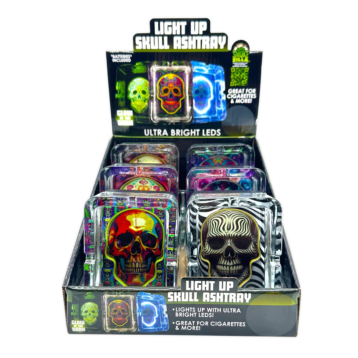 Light-Up Skull Glass Ashtray - 6 Per Retail Ready Display 25121 SMOKEZILLA