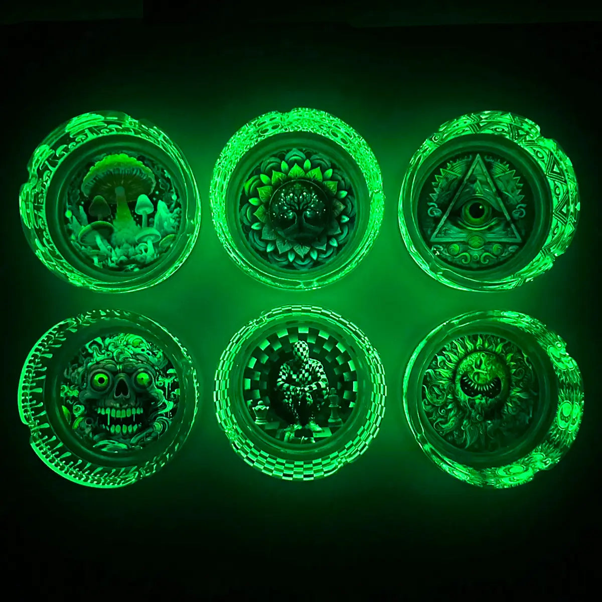 Glow in The Dark Glass Ashtray - 6 Pieces Per Retail Ready Display 25136 SMOKEZILLA