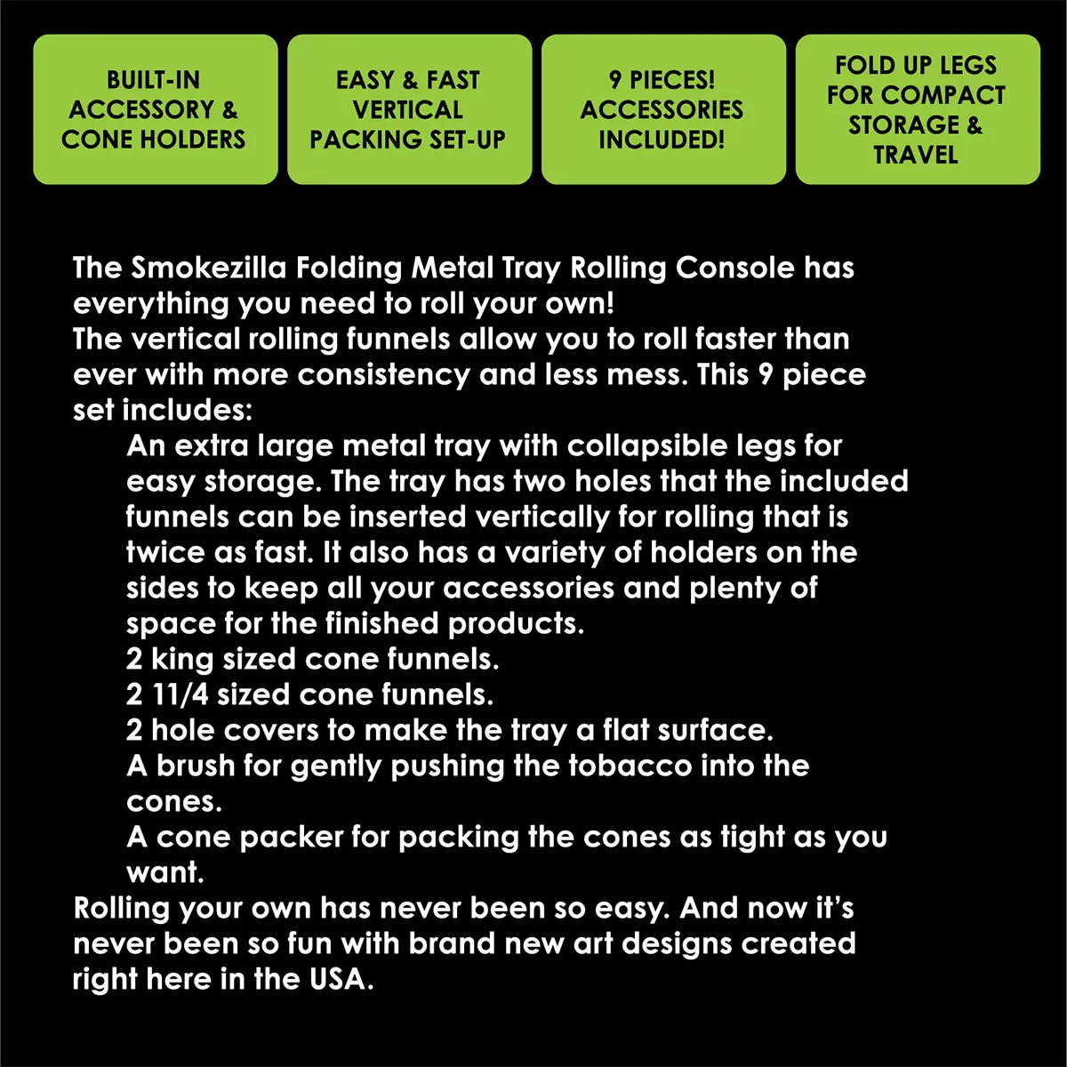 Folding Metal Tray Rolling Console - 6 Pieces Per Retail Ready Display 25267 SMOKEZILLA
