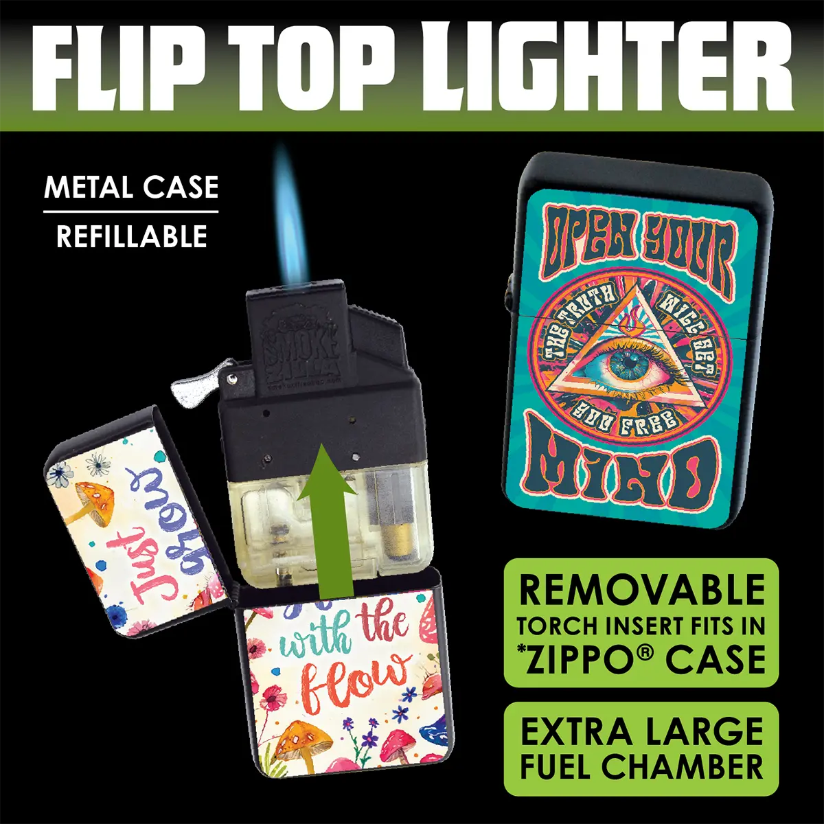Metal Flip Top Lighter - 12 Pieces Per Retail Ready Display 25279 SMOKEZILLA