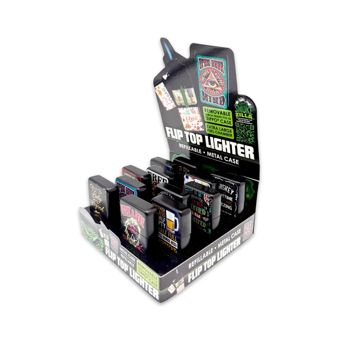 Metal Flip Top Lighter - 12 Pieces Per Retail Ready Display 25279 SMOKEZILLA