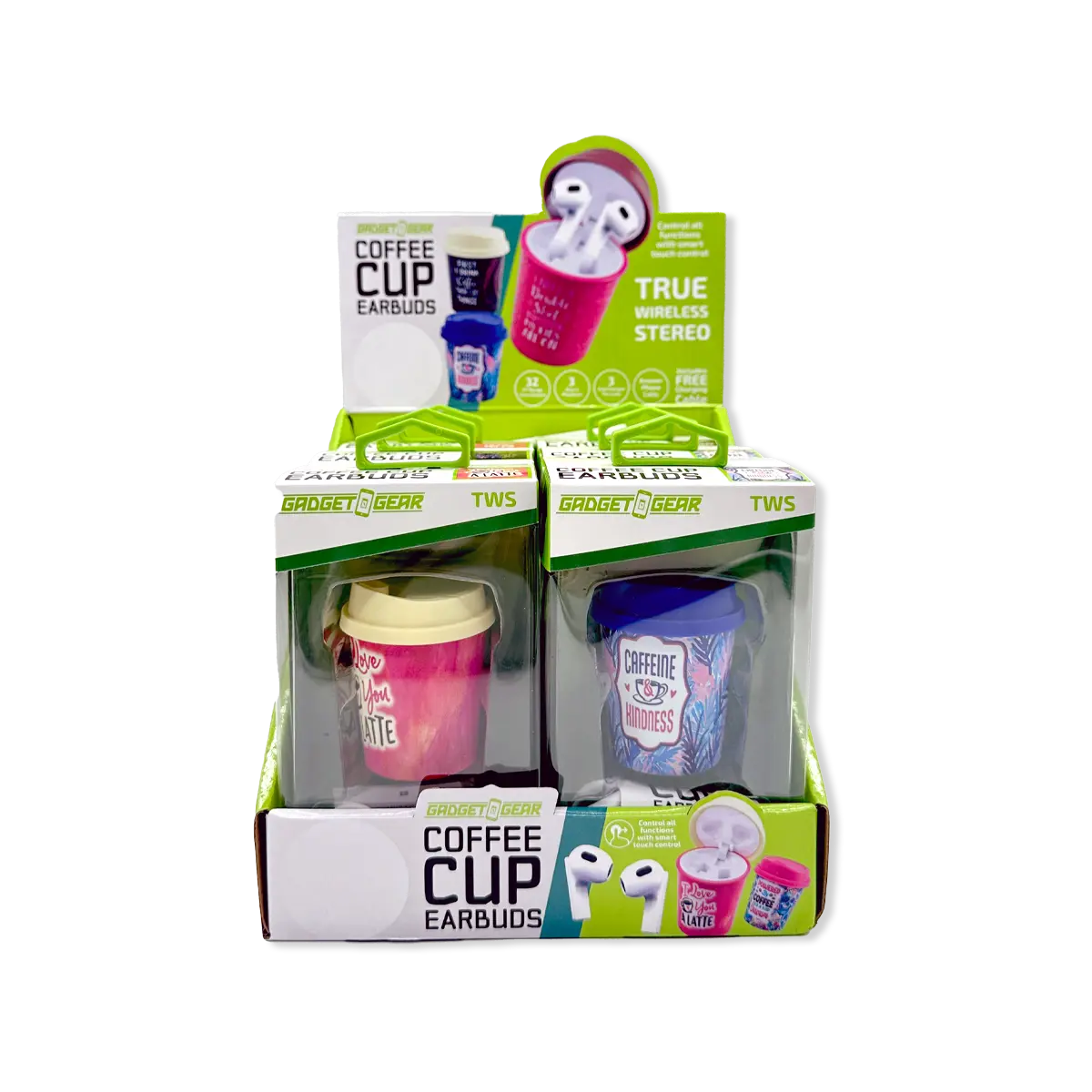 Wireless Earbuds with Coffee Cup Case - 6 Pieces Per Retail Ready Display 25286 GADGET GEAR