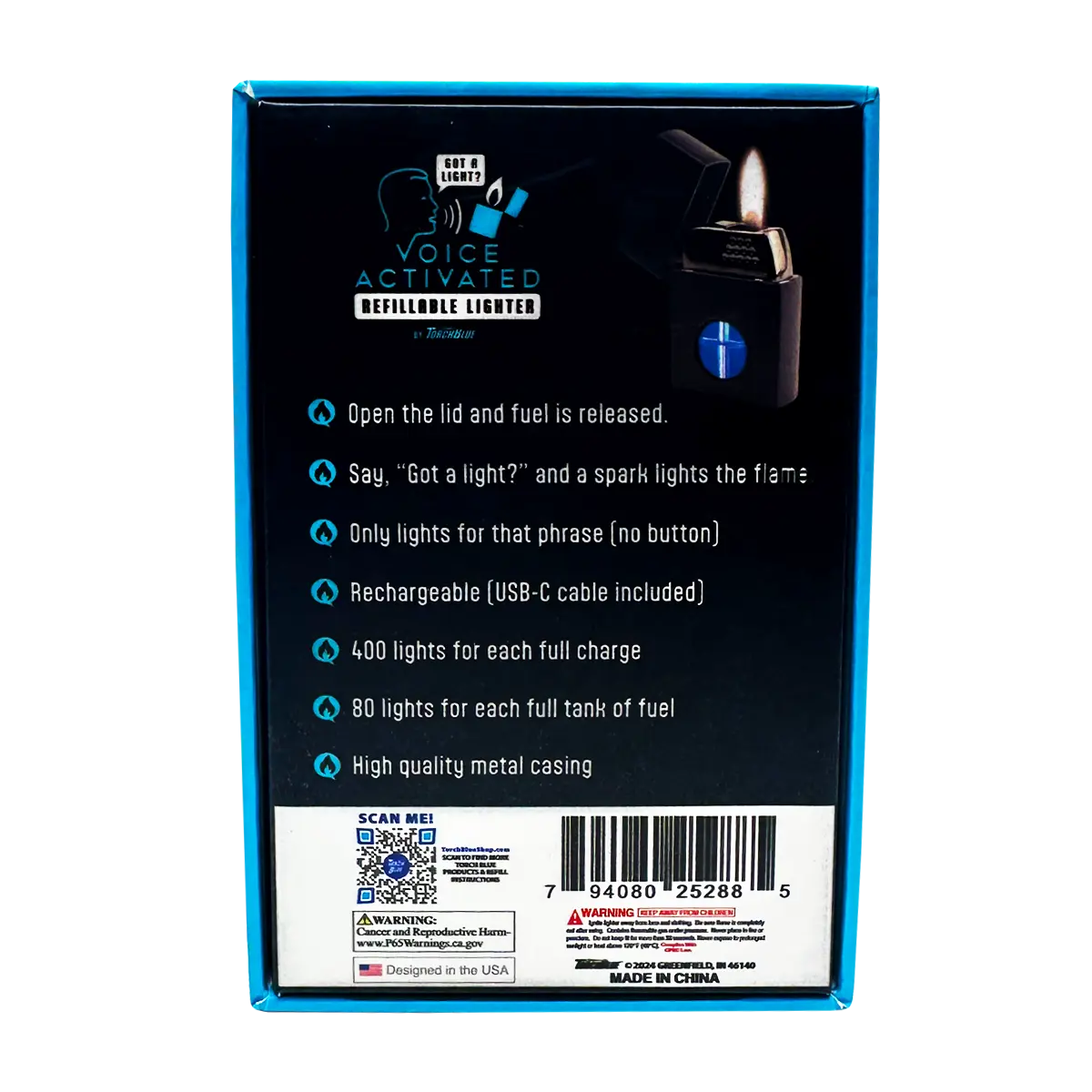 Voice Activated Flip Top Lighter - 6 Pieces Per Retail Ready Display 25288 TORCH BLUE