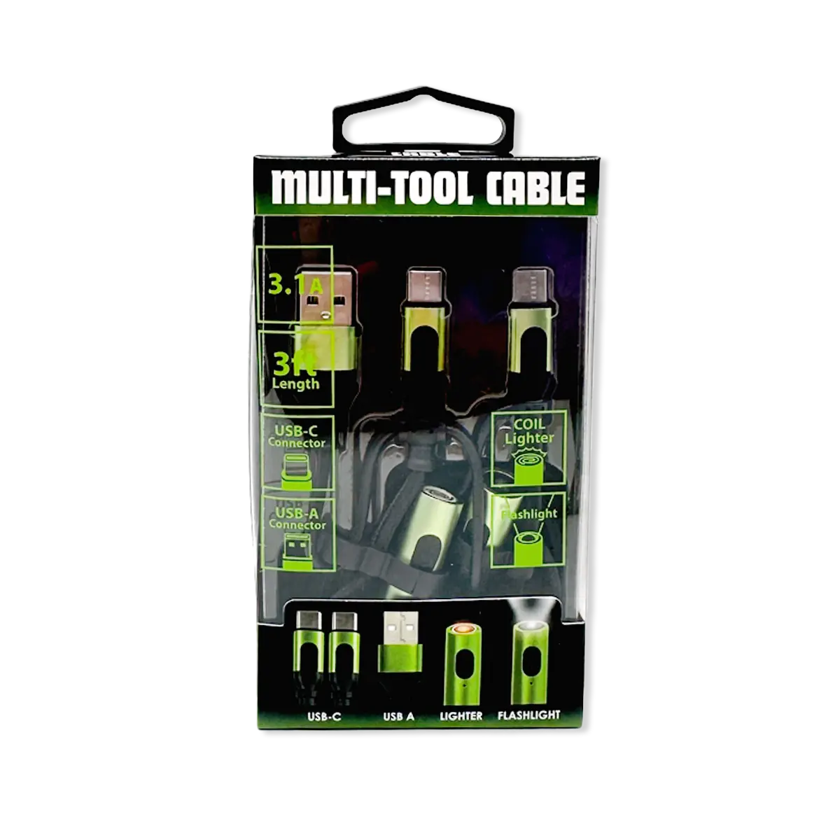 Multi-Tool Charging Cable Coil Lighter Flashlight Dual USB-C Ports with USB to USB-C - 6 Pieces Per Retail Ready Display 25318 SMOKEZILLA