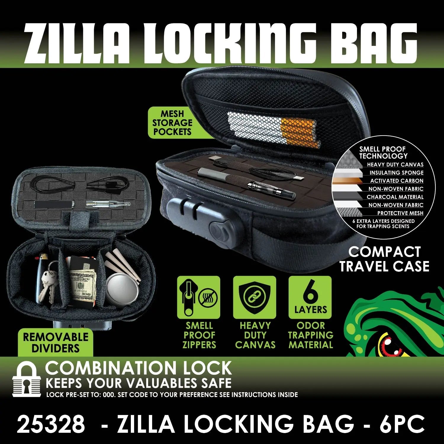 Zilla Locking Bag - 6 Pieces Per Retail Ready Display 25328 SMOKEZILLA