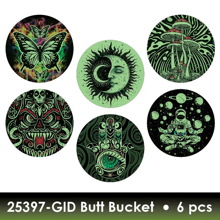 Glow In The Dark Lid Butt Bucket Ashtray with LED Light - 6 Per Retail Ready Display 25397 SMOKEZILLA