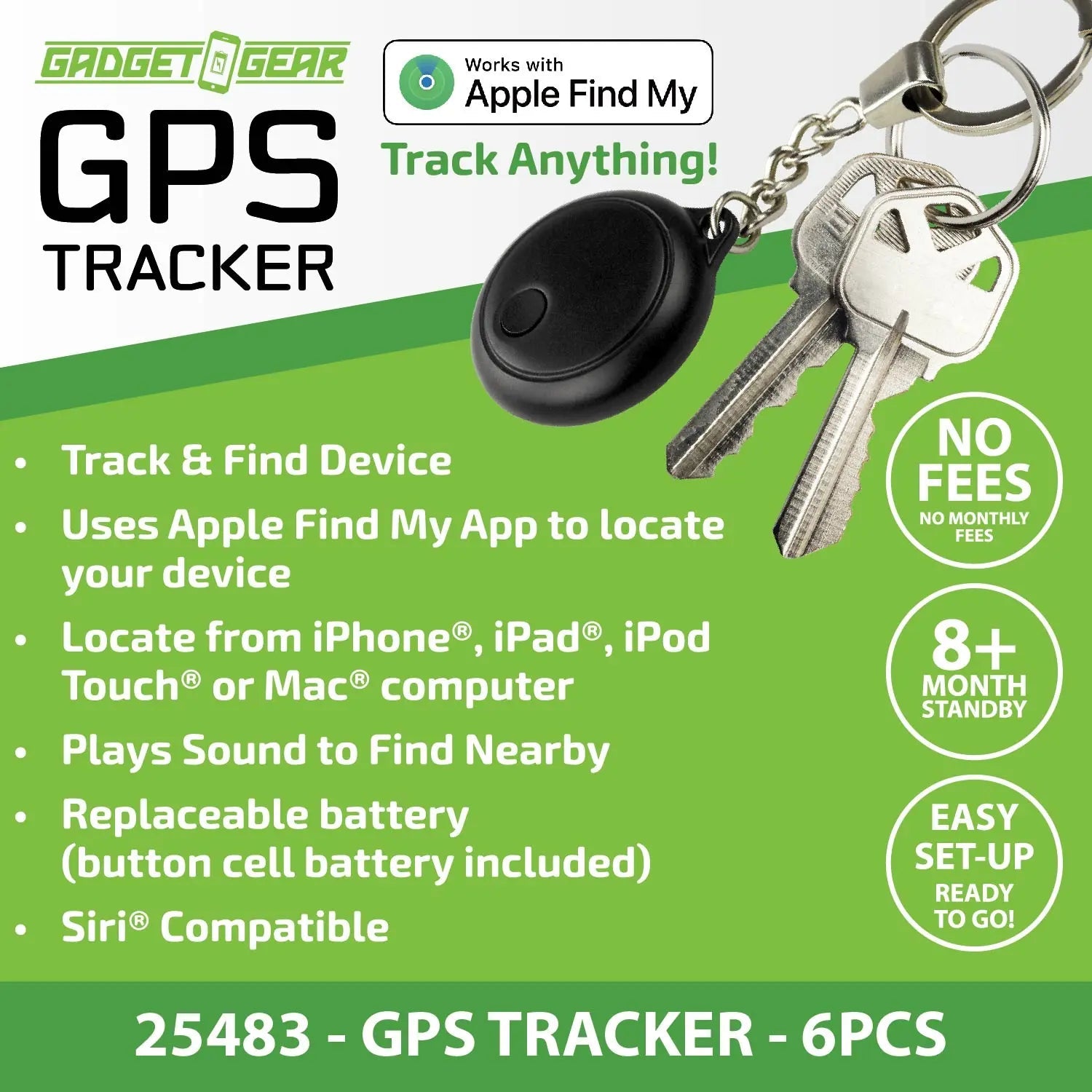 GPS Tracker Key Chain Apple Find My™ Compatible - 6 Pieces Per Retail Ready Display 25483 GADGET GEAR