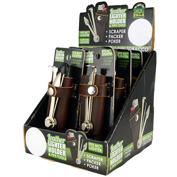 Leather Lighter Case With Tools  - 6 Pieces Per Retail Ready Display 25592