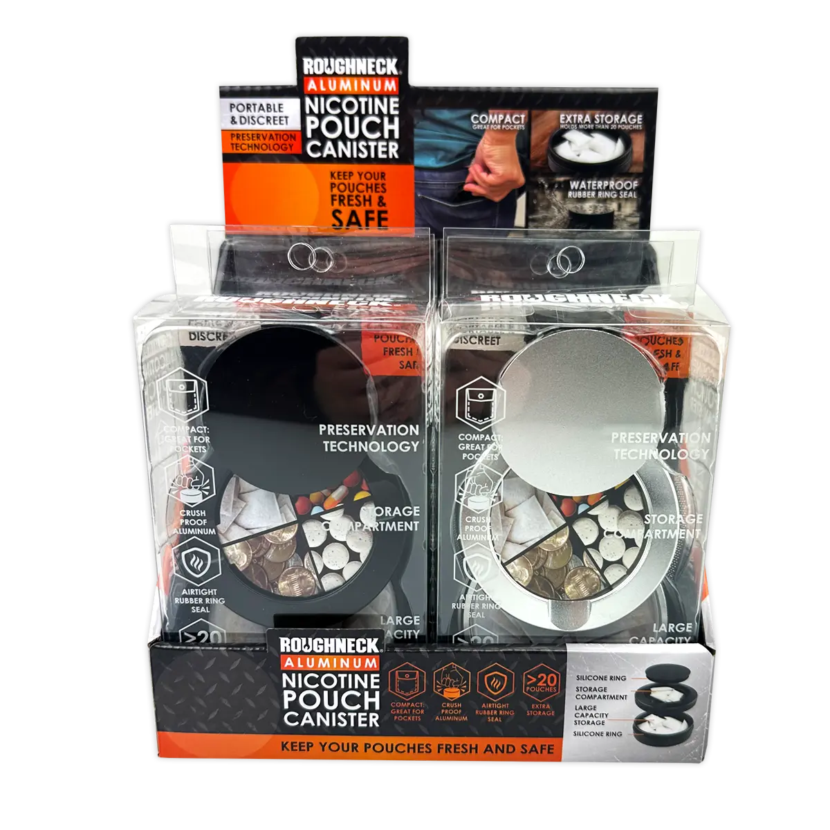 Nicotine Pouch And Storage Canisters  - 6 Pieces Per Retail Ready Display 25747 ROUGHNECK