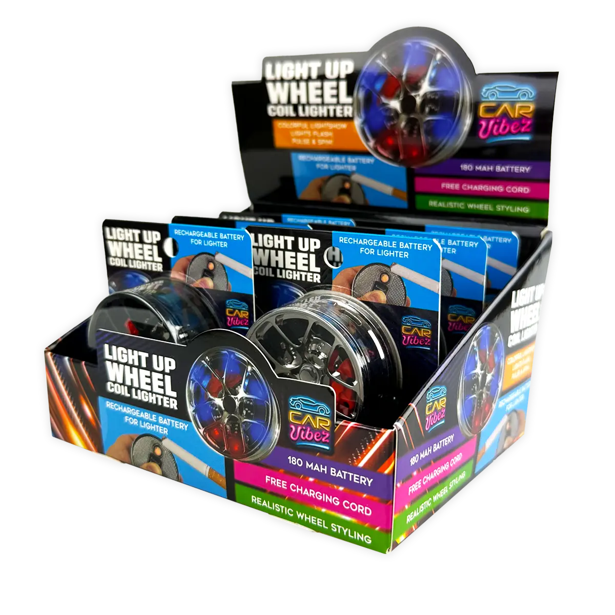 Light-up Coil Lighter Wheel - 6 Pieces Per Retail Ready Display 25771 CAR VIBEZ