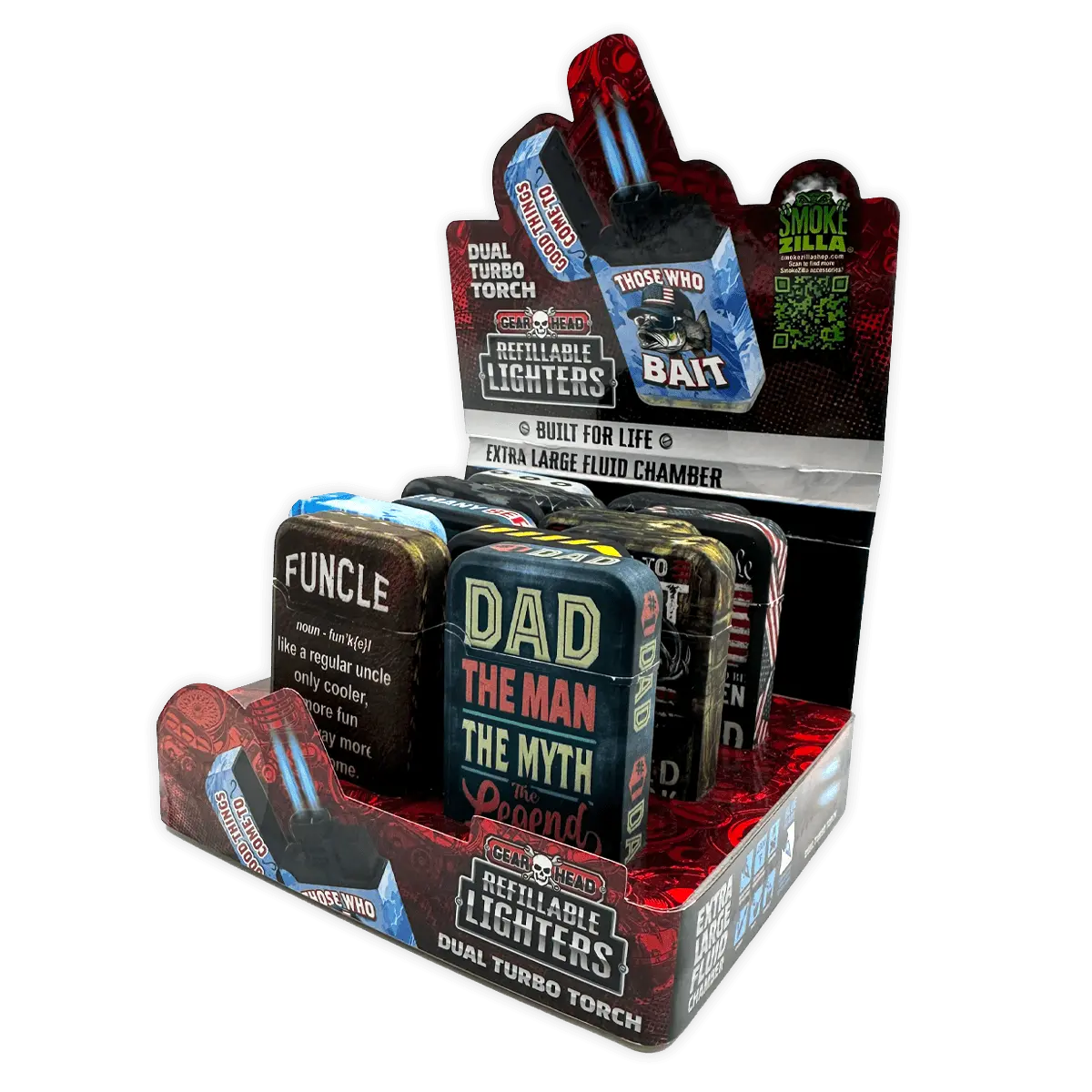 Patriotic Gearhead Dual Torch Lighter - 12 Pieces Per Retail Ready Display 25838 SMOKEZILLA