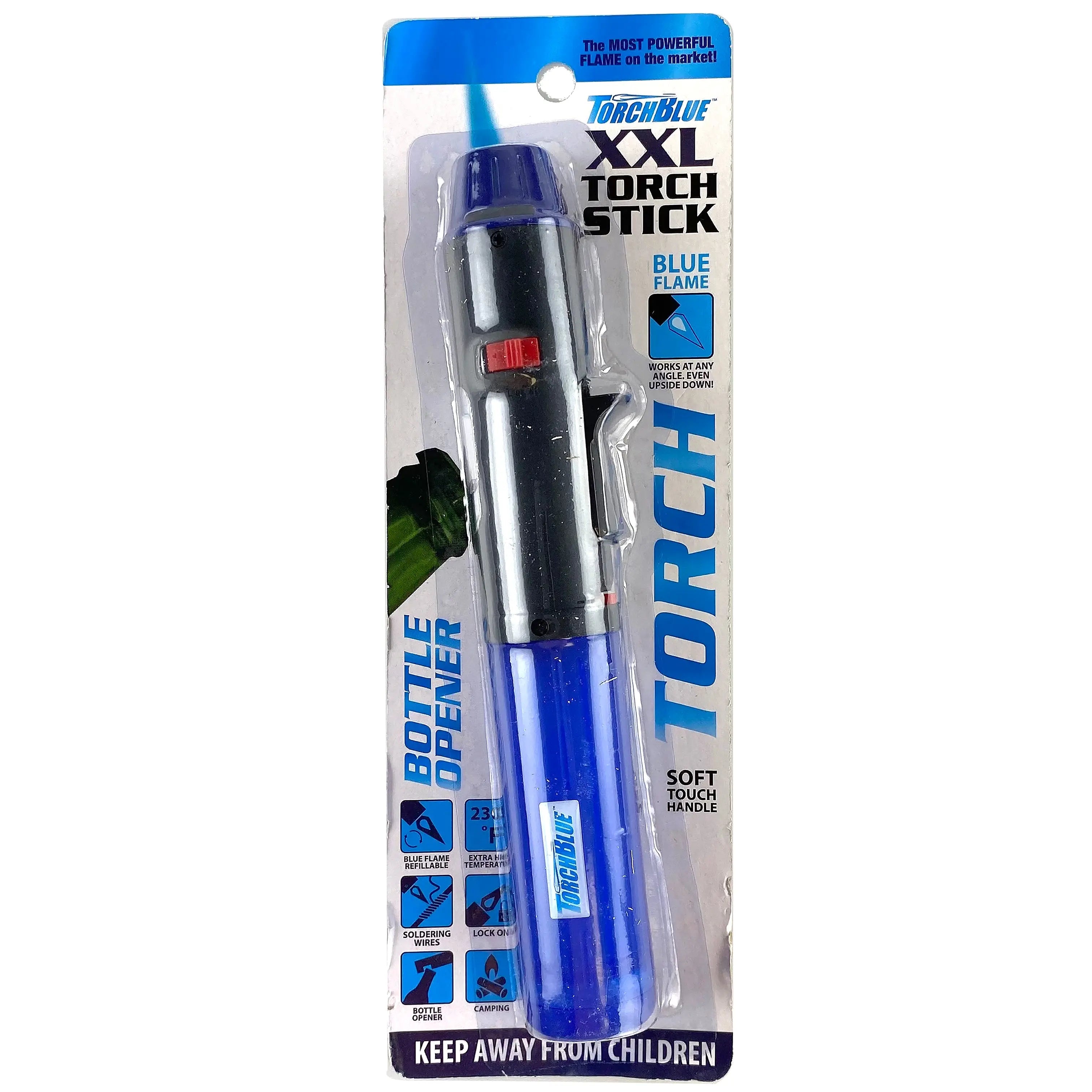 Torch Stick Lighter with Bottle Opener in Blister Pack - 12 Pieces Per Pack 40264 TORCH BLUE