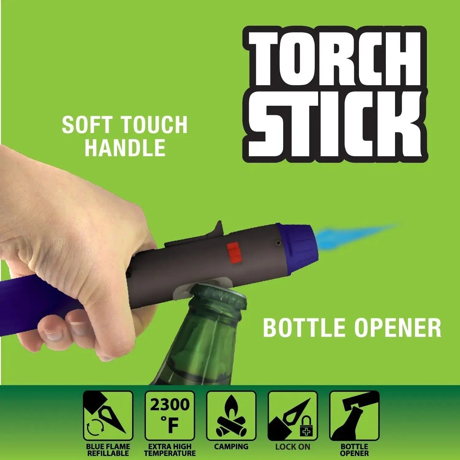 Torch Stick Lighter with Bottle Opener - 4 Pieces Per Retail Ready Display 40303B TORCH BLUE