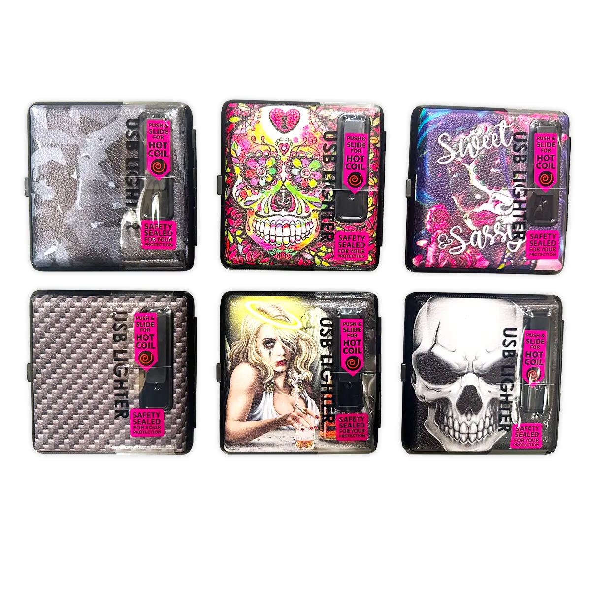 Cigarette Case with USB Coil Lighter - 6 Pieces Per Retail Ready Display 40307 SMOKEZILLA