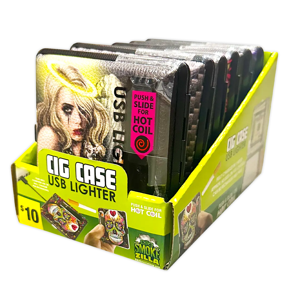 Cigarette Case with USB Coil Lighter - 6 Pieces Per Retail Ready Display 40307 SMOKEZILLA