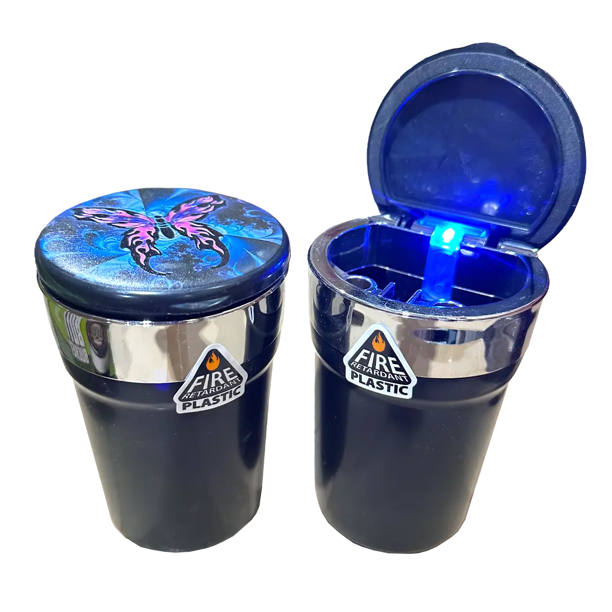 Printed Lid Butt Bucket Ashtray with LED light- 2 Per Retail Ready Wholesale Display 40309 SMOKEZILLA