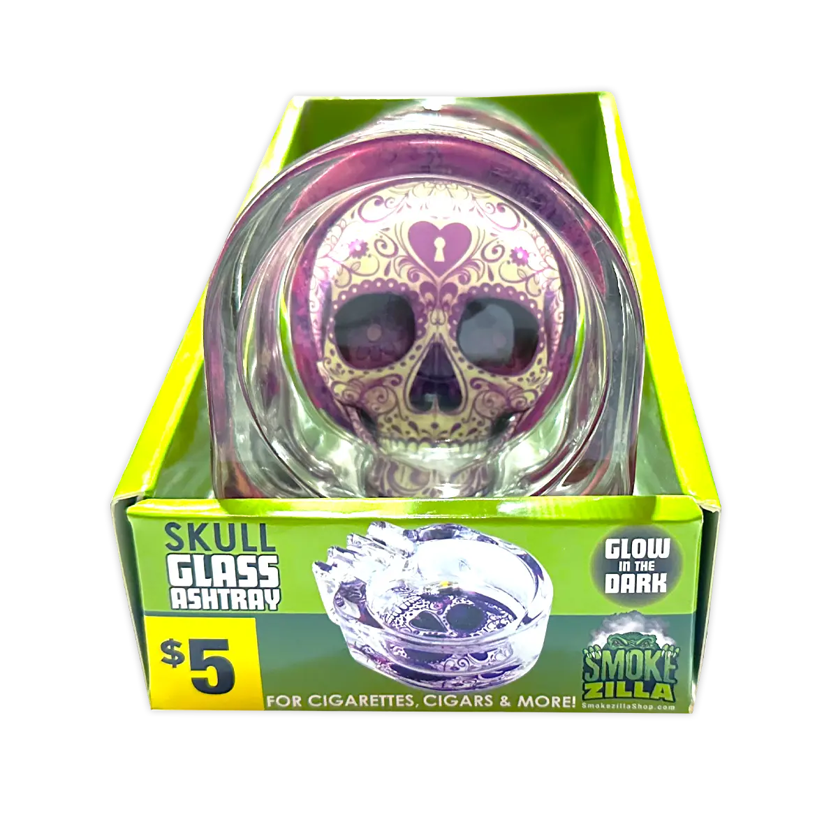 Glass Ashtray in Skull Shaped Design - 4 Per Retail Ready Display 40319 SMOKEZILLA