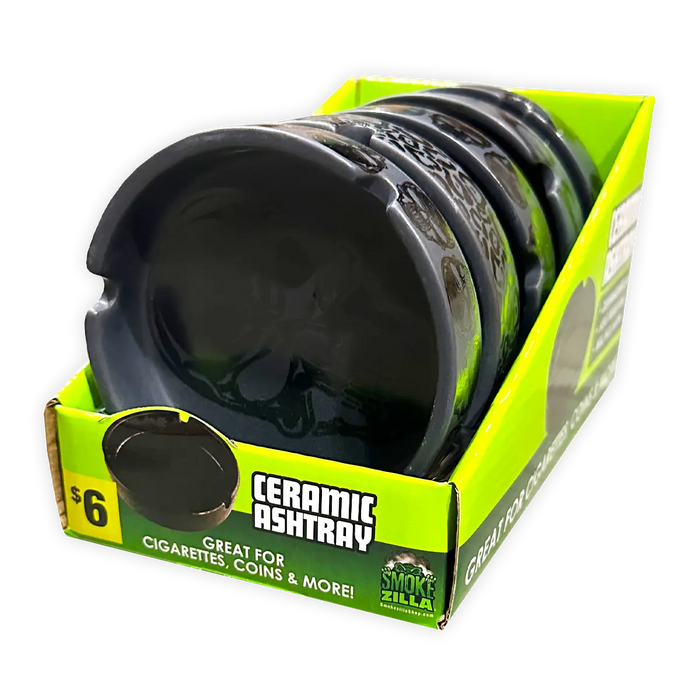 Round Ceramic Black Ashtray - 5 Per Retail Ready Display 40321