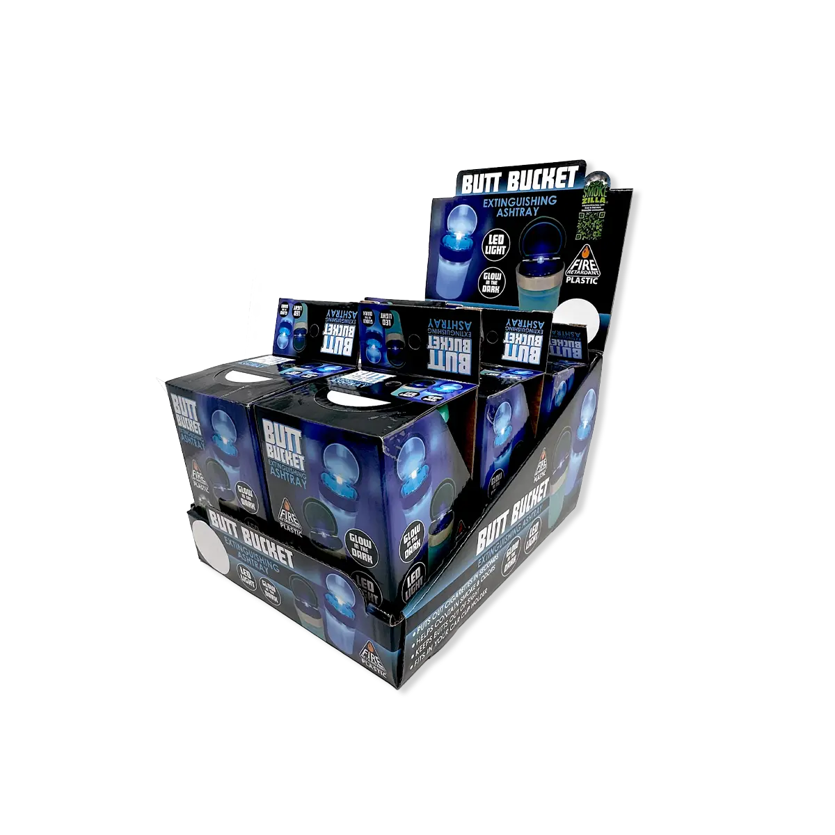 Glow In The Dark Butt Bucket Ashtray With LED Light - 6 Per Retail Ready Wholesale Display 40340 SMOKEZILLA