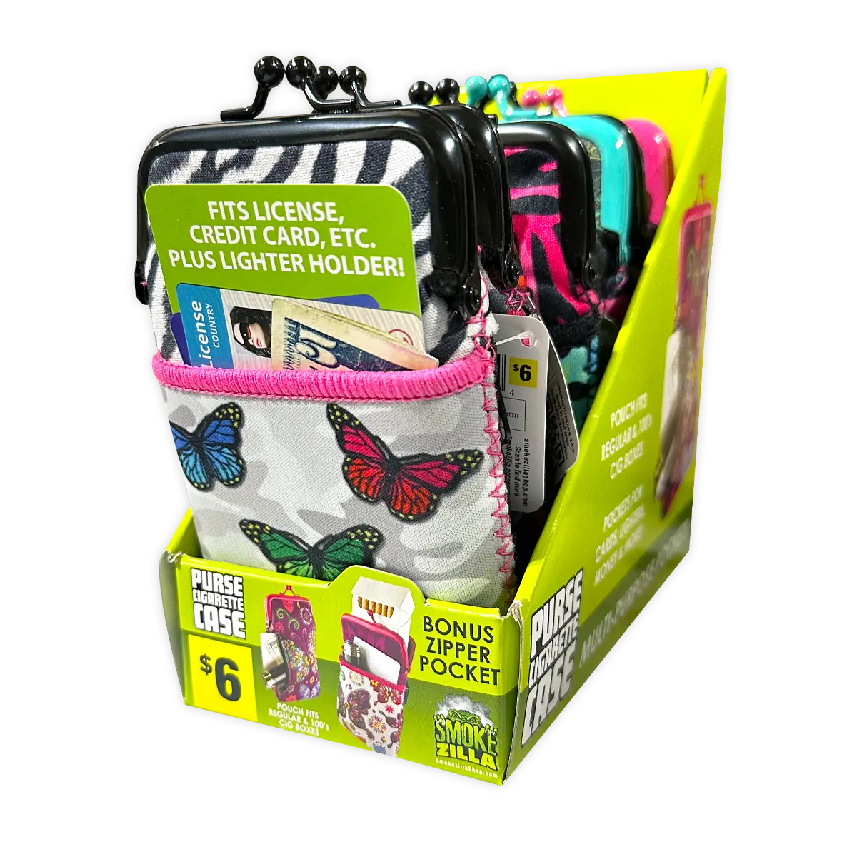 Neoprene Cigarette Pouch with Pocket - 6 Pieces Per Retail Ready Display 40677 SMOKEZILLA