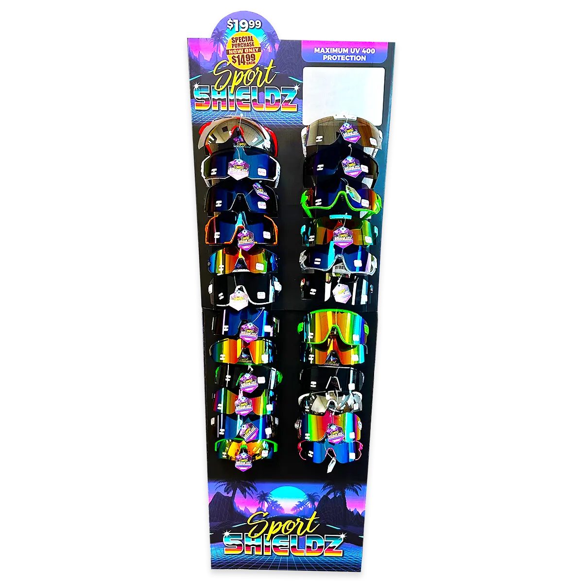 Sunglasses Sport Shieldz Assortment Floor Display - 24 Pieces Per Retail Ready Display 88443 DRIVER'S EDGE