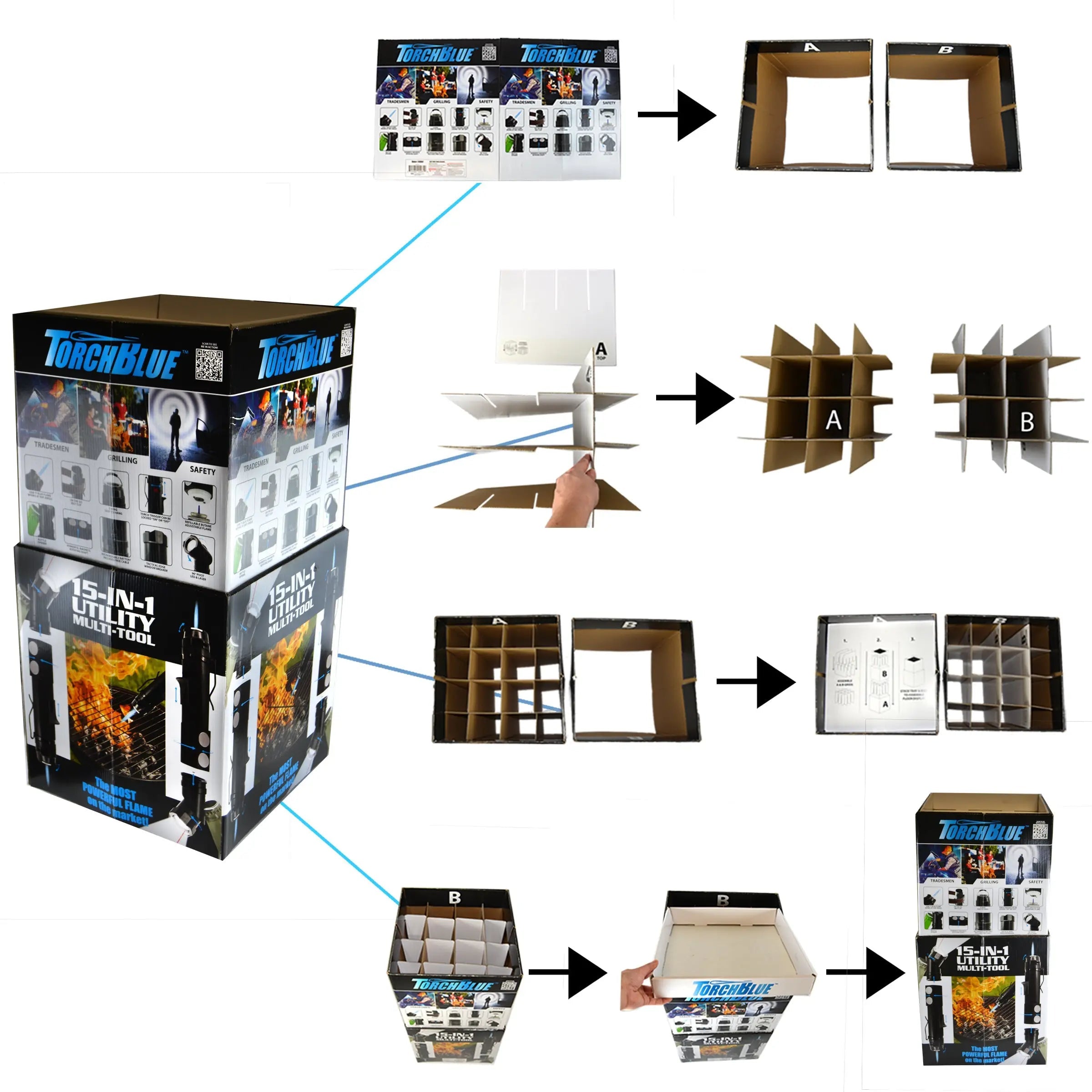 Merchandising Fixture - Corrugated Torch Blue Multi-Tool Floor Display ONLY 973110 TORCH BLUE