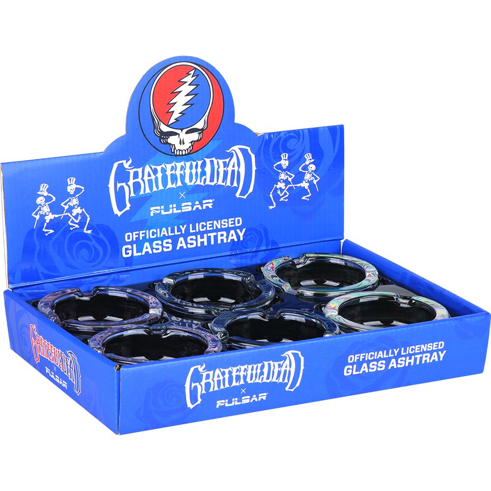 6CT DISPLAY - Grateful Dead x Pulsar V2 Licensed Glass Ashtray - 3.5" / Assorted Designs, BDD Wholesale