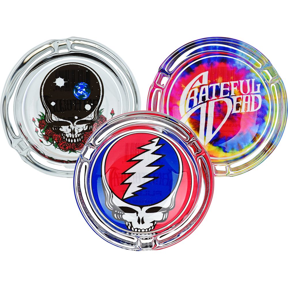 6CT DISP - Grateful Dead x Pulsar Licensed Glass Ashtrays - 3.5" / Assorted Styles, BDD Wholesale