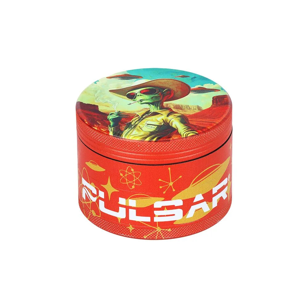 6CT DISPLAY - Pulsar Design Series Aluminum Grinder V2 - 4pc / 2.5" / Assorted Designs, BDD Wholesale