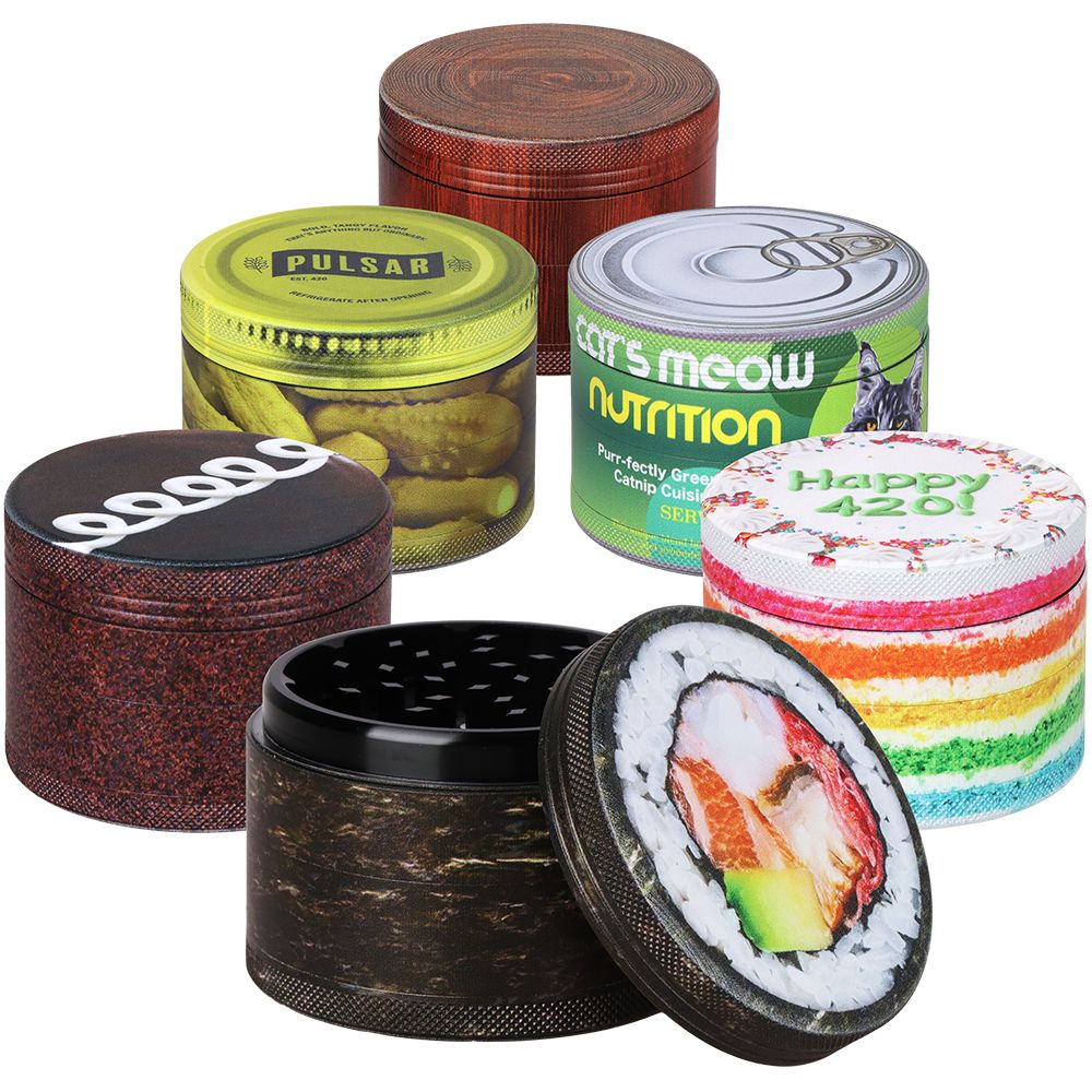 6CT DISPLAY - Pulsar Design Series Aluminum Grinder V3 - 4pc / 2.5" / Assorted Designs, BDD Wholesale