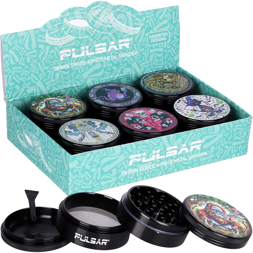 6PC DISPLAY - Pulsar Design Series Grinder - 2.5" / 4pc / Assorted Designs, BDD Wholesale