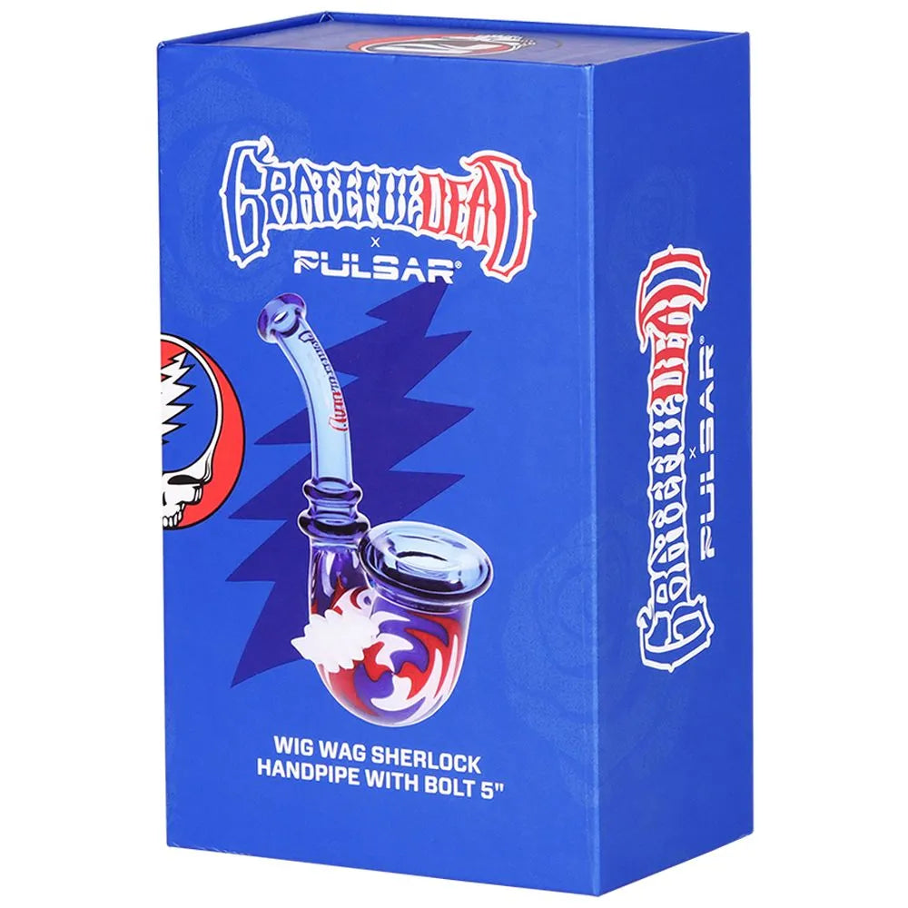 Grateful Dead x Pulsar Bolt Handle Wig Wag Glass Sherlock Pipe - 5", BDD Wholesale