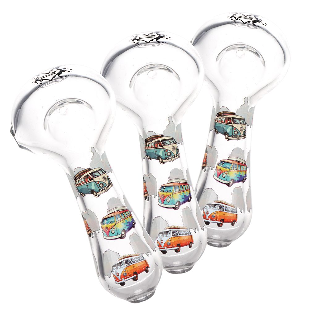 3CT BUNDLE - Pulsar VW Bus Glass Spoon Pipe - 4.5", BDD Wholesale