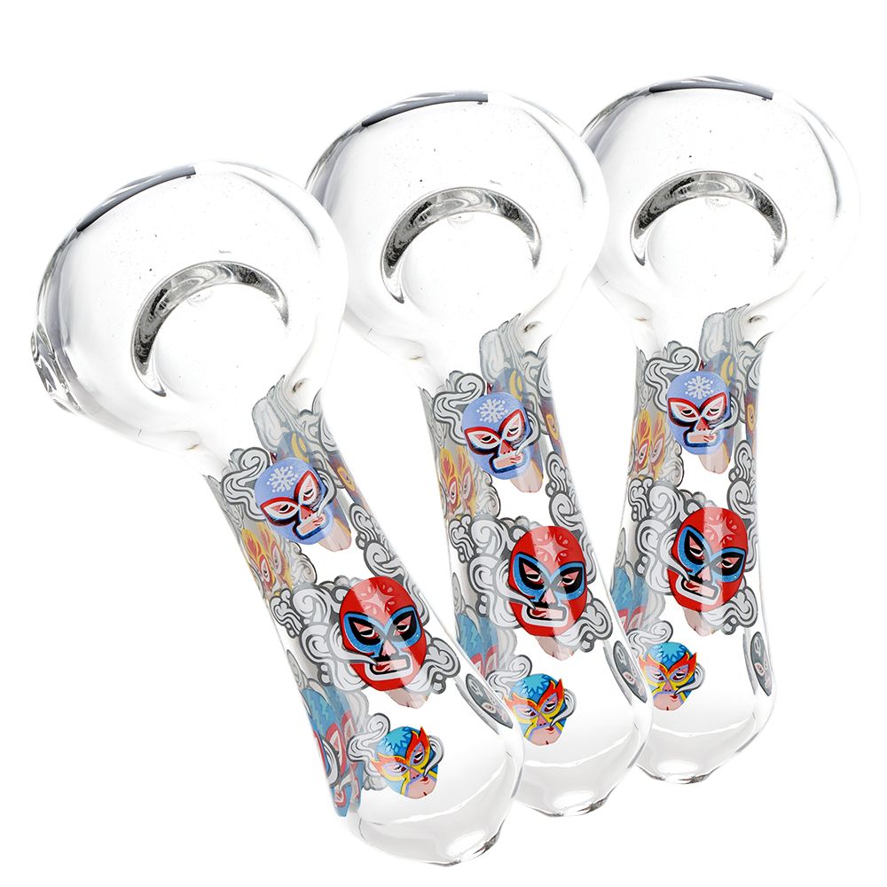 3CT BUNDLE - Pulsar Luchadors Glass Spoon Pipe - 4.5", BDD Wholesale