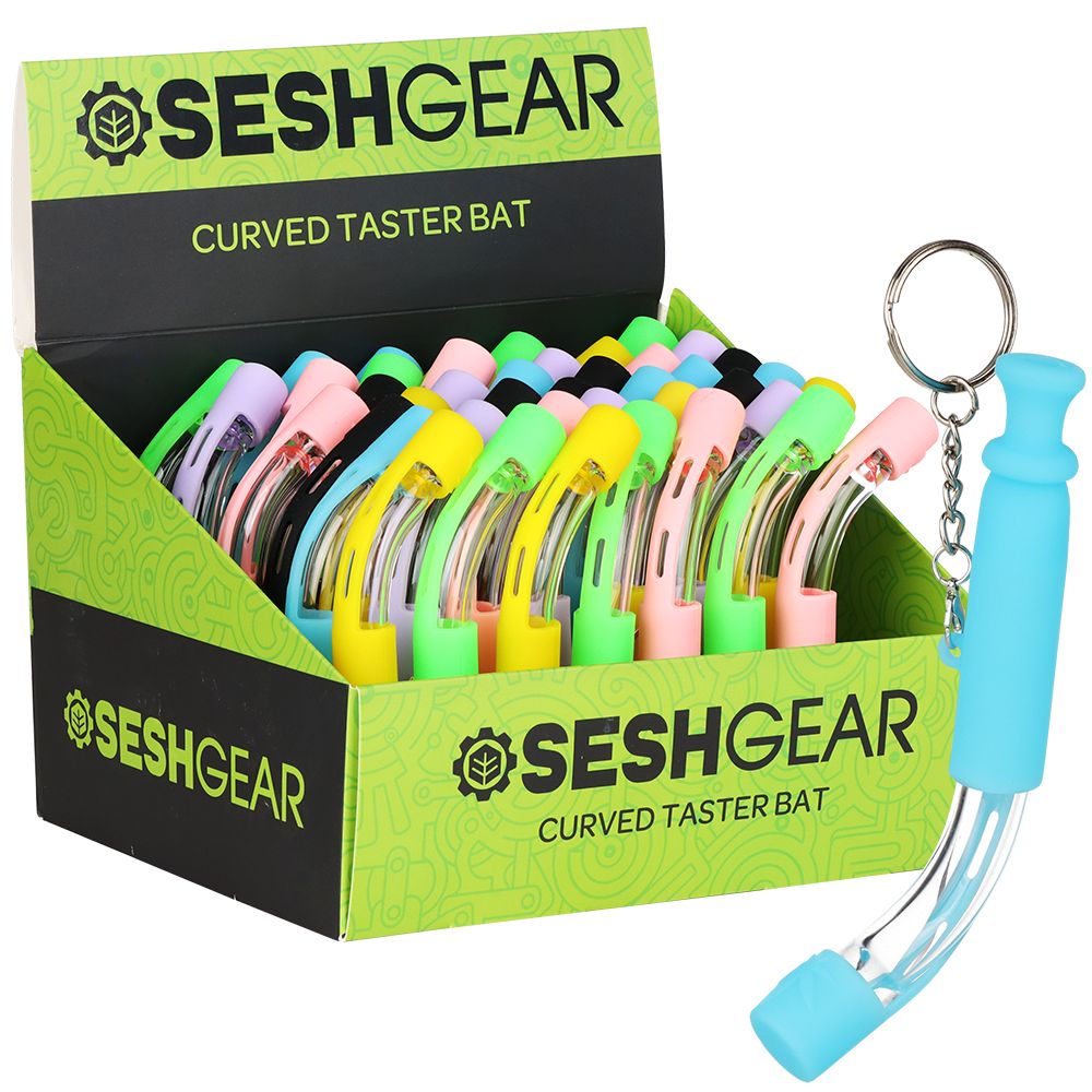42CT DISPLAY - SeshGear Curved Glass Taster w/ Silicone Sleeve - 4.75" / Assorted Colors, BDD Wholesale