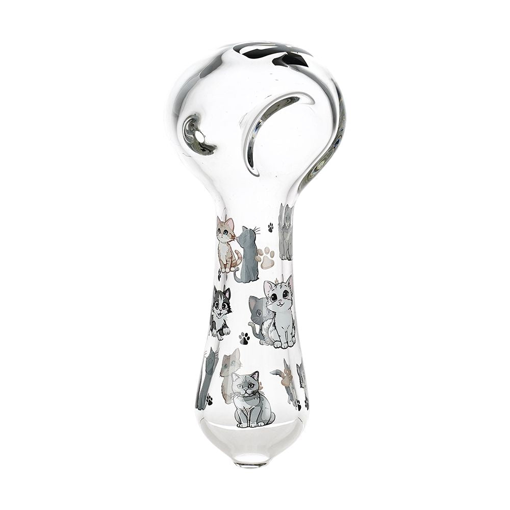 3CT BUNDLE - Pulsar Cute Kitties Glass Spoon Pipe - 4.5", BDD Wholesale