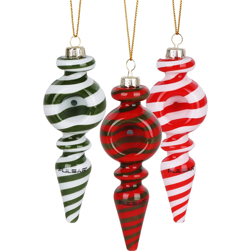 3CT BUNDLE - Pulsar Christmas Ornament Glass Hand Pipe - 4" / Assorted Colors, BDD Wholesale