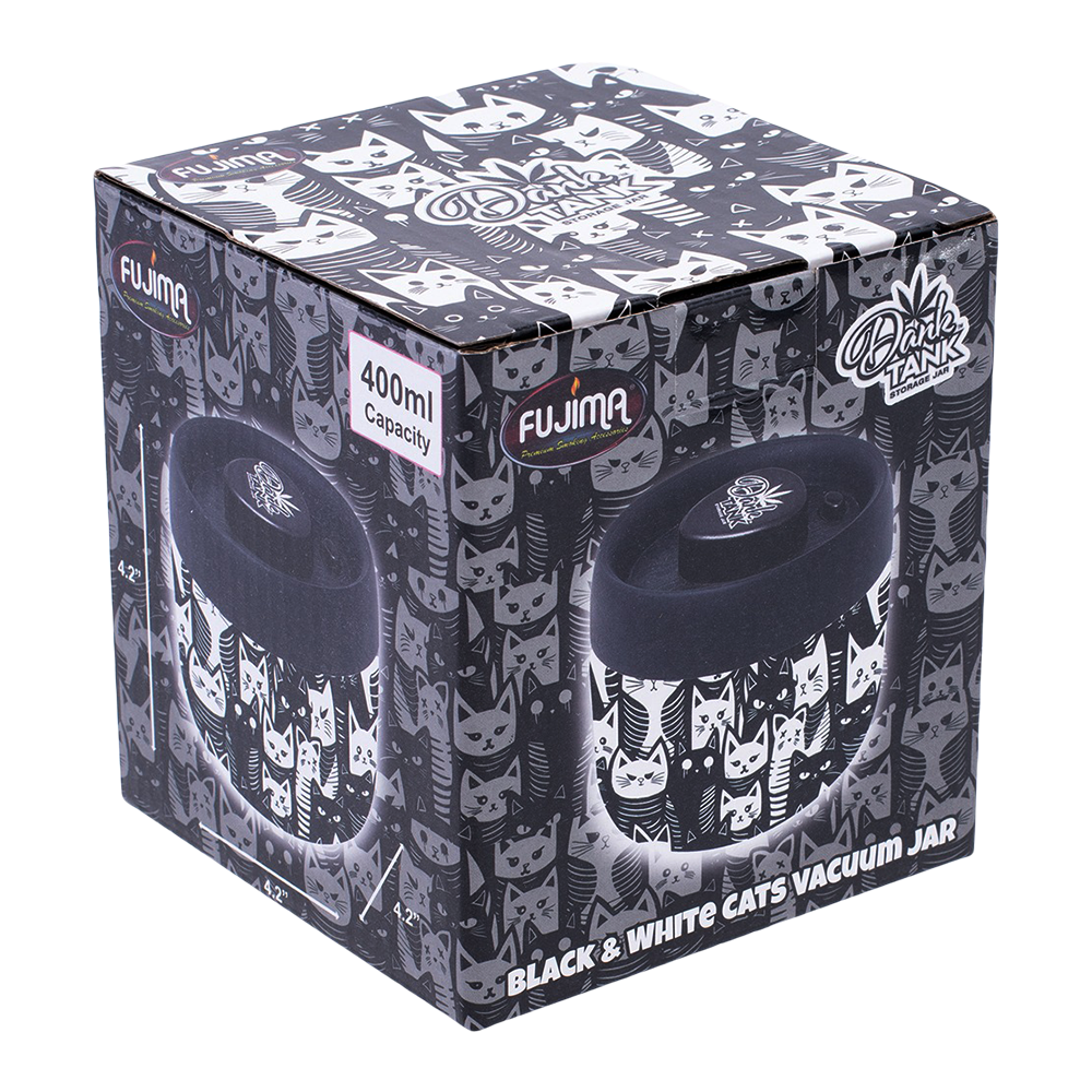 Fujima Dank Tank Vacuum Glass Jar - 4.2" / Black & White Cats, BDD Wholesale