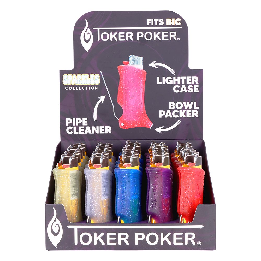 25CT DISPLAY - Toker Poker Lighter Sleeve - Sparkles / Assorted Colors, BDD Wholesale