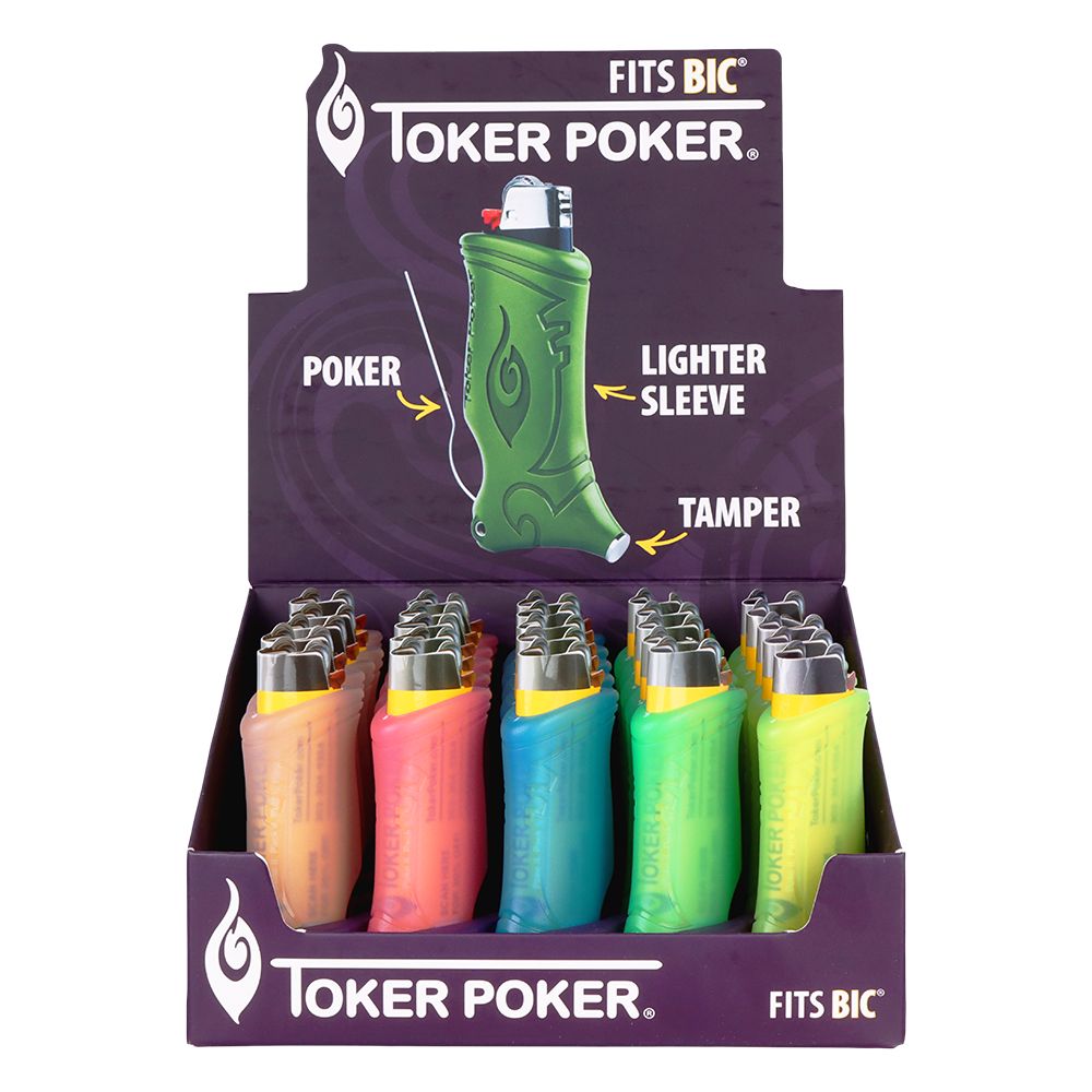 25CT DISPLAY - Toker Poker Lighter Sleeve - Glow In The Dark / Assorted Colors, BDD Wholesale