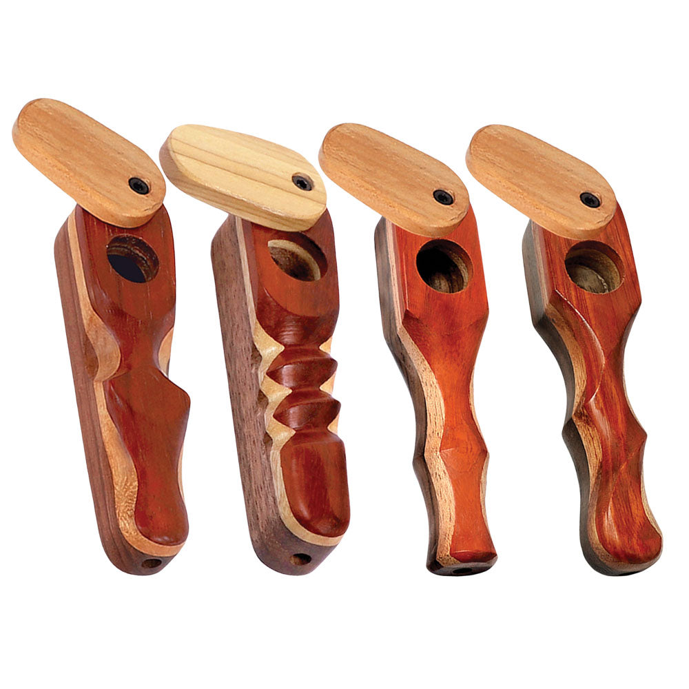 Padauk Wood Spoon Pipe w/ Swivel Lid, BDD Wholesale