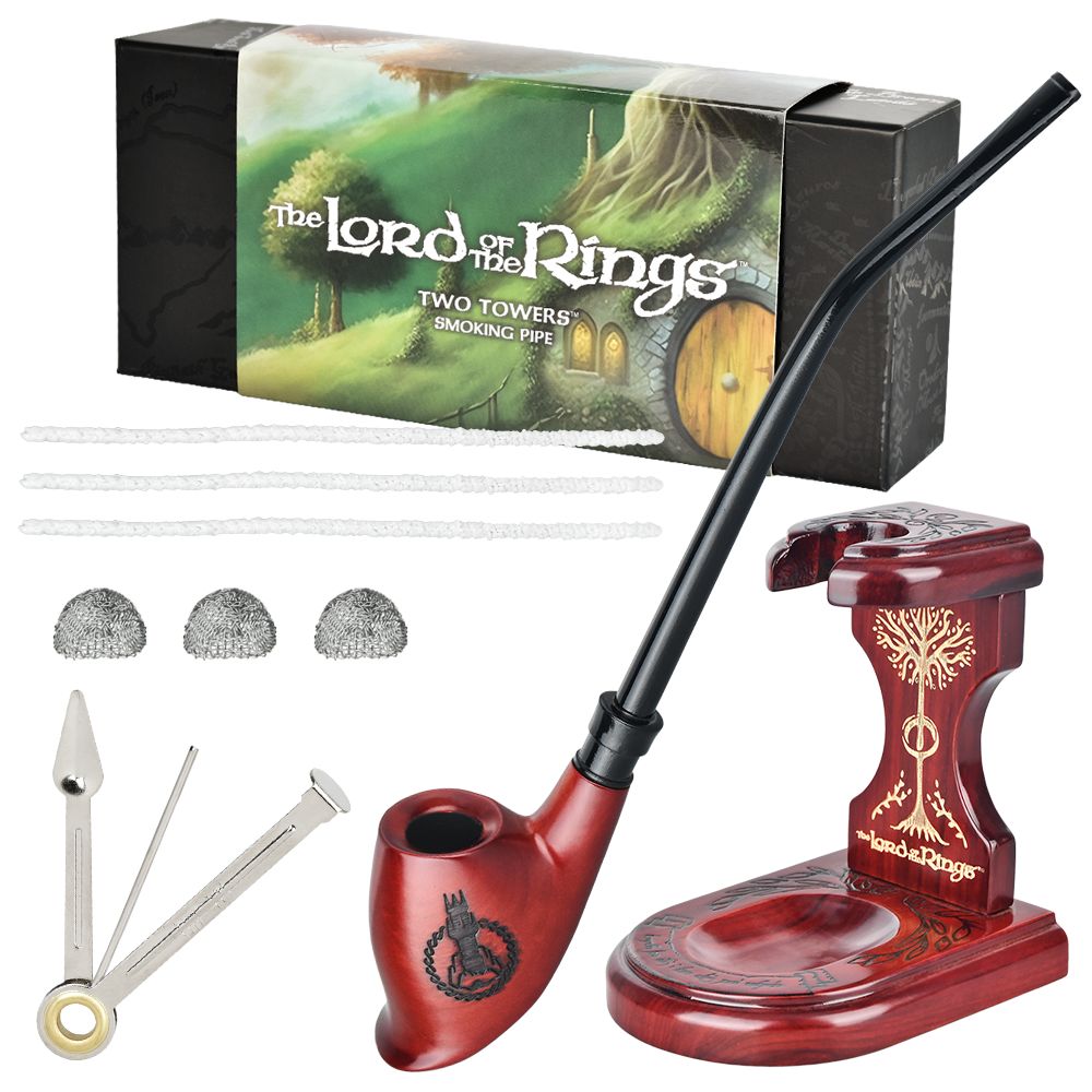 Pulsar Shire Pipes x LoTR TWO TOWERS Pipe & MIDDLE-EARTH Pipe Stand Bundle - 12", BDD Wholesale