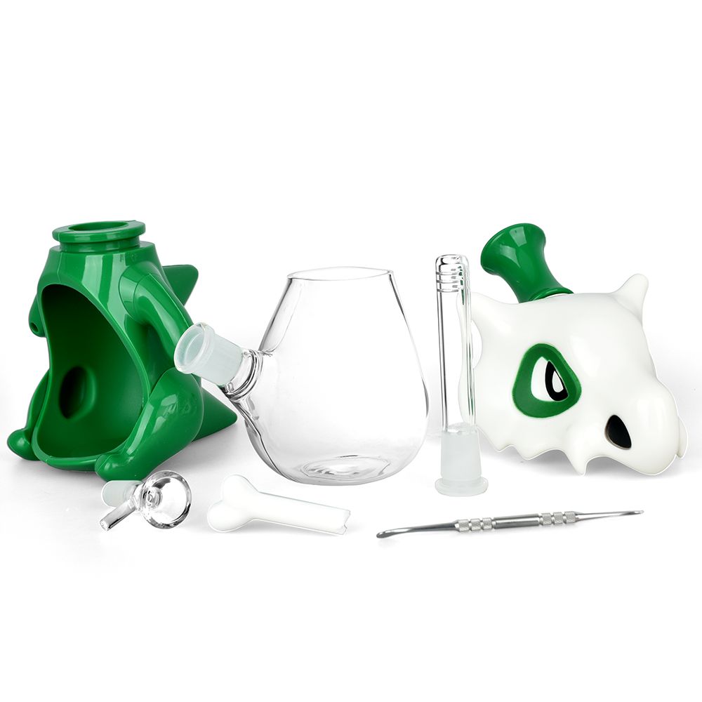 Skull Beast Silicone and Glass Water Pipe + Dab Tool - 8.75" / 14mm F / Colors Vary, BDD Wholesale