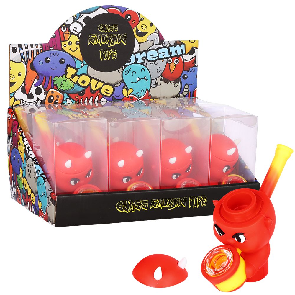 8CT DISPLAY - Little Devil Secret Stash Silicone Hand Pipe - 4", BDD Wholesale