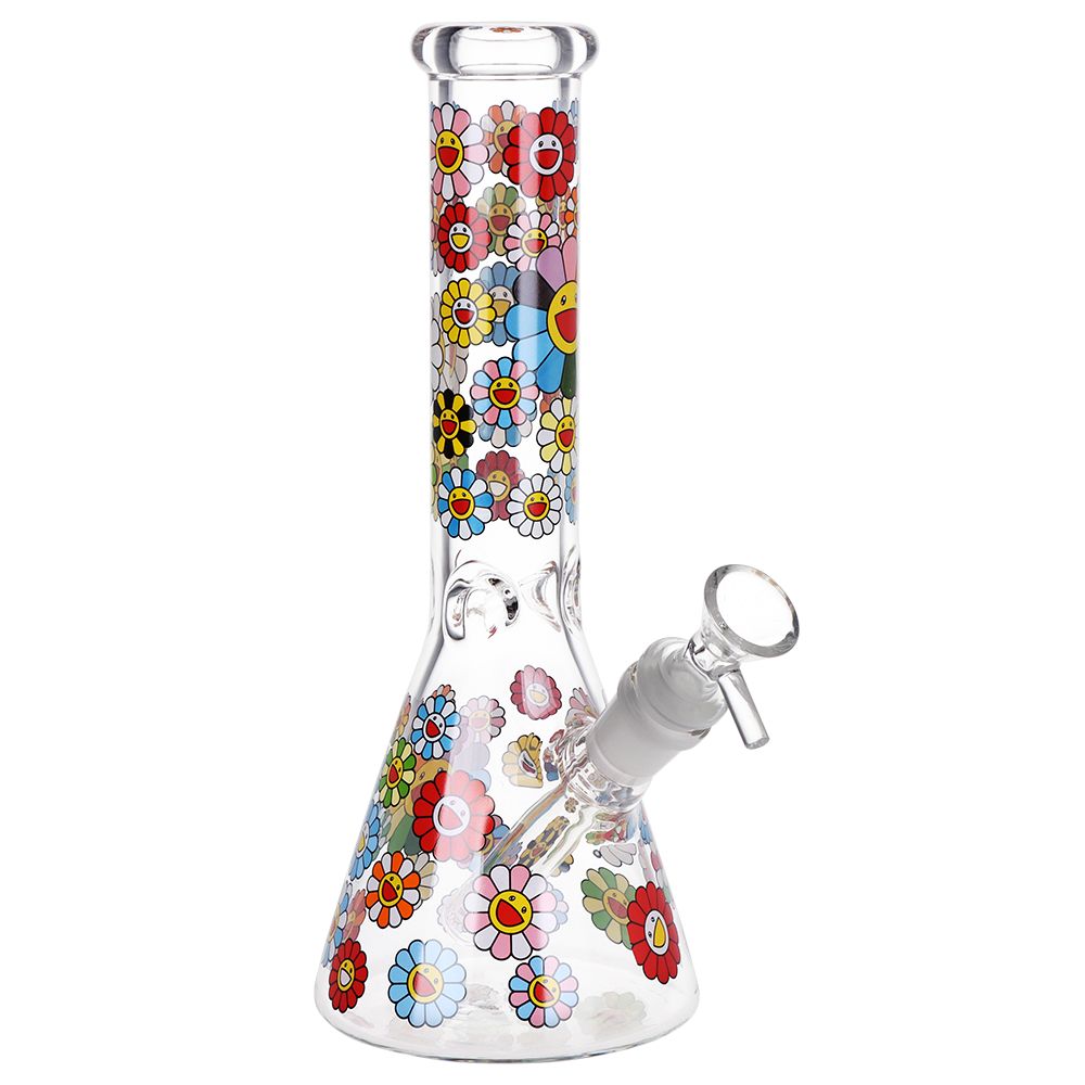 Smiling Flowers Beaker Glass Water Pipe - 10" / 14mm F, BDD Wholesale